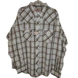 New Wrangler Mens XXL Button Down Shirt Plaid Cotton Western Cowboy Pearl Snap